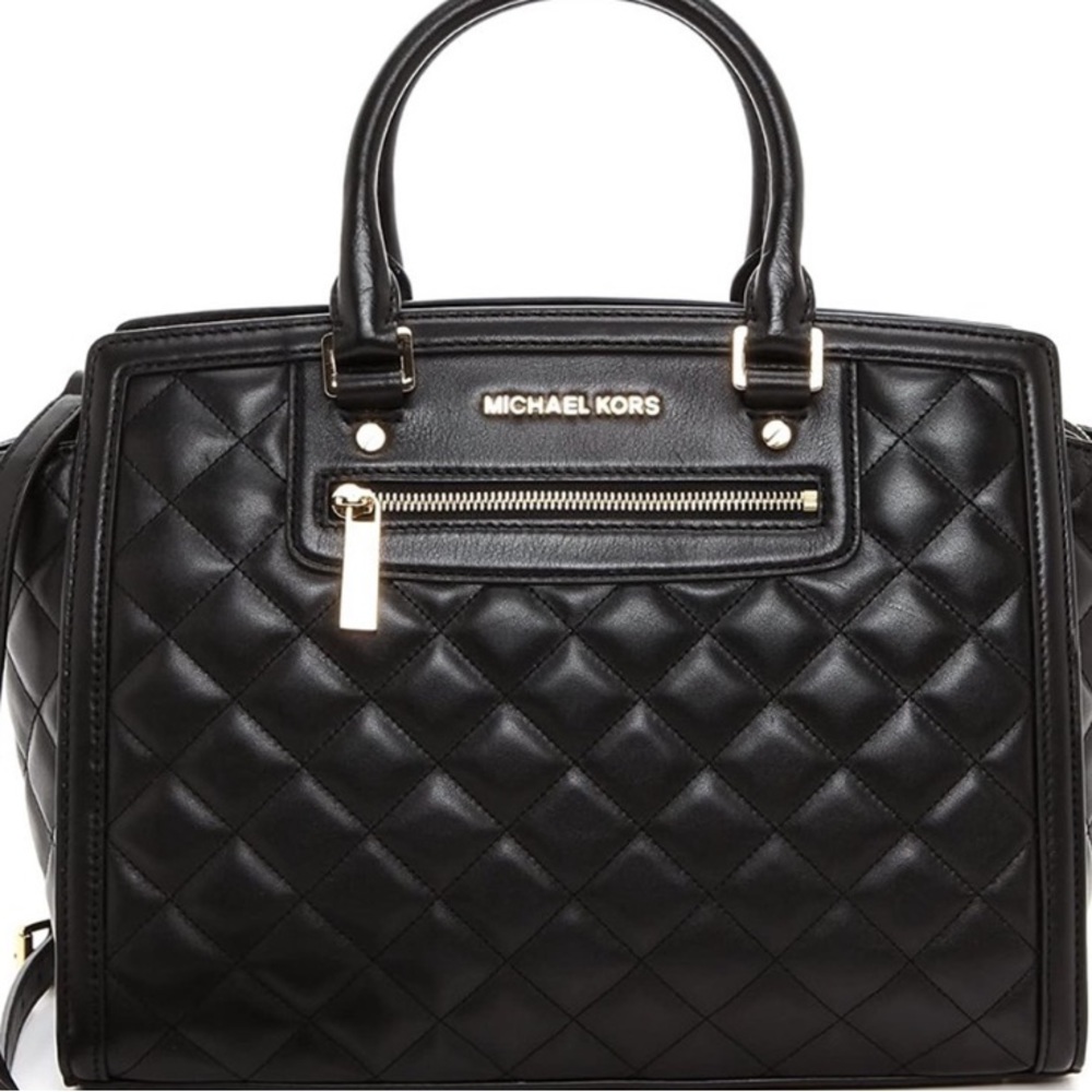 Vintage black leather Michael Kors quilted selma satchel